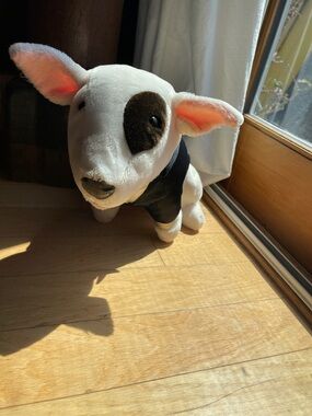 Plush Bull Terrier Dog Toy - White with Black Patch